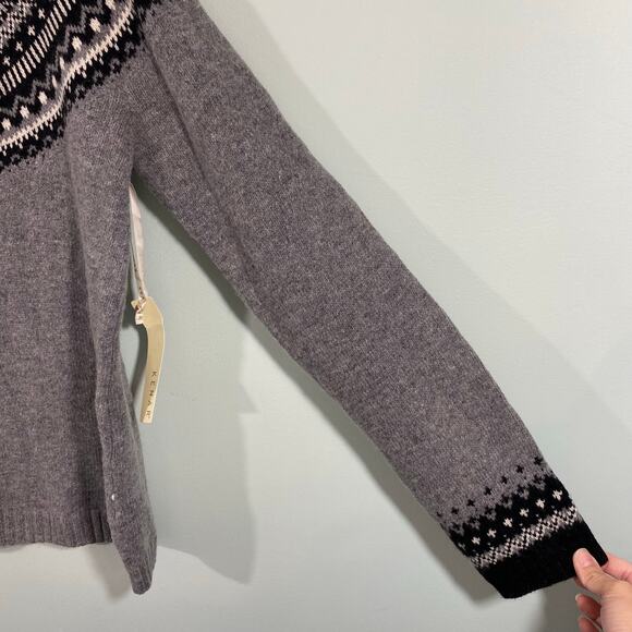 Kenar Women Black & Grey Lambswool Blend Bejeweled Fair Isle Sweater Size L NWT - Picture 8 of 10